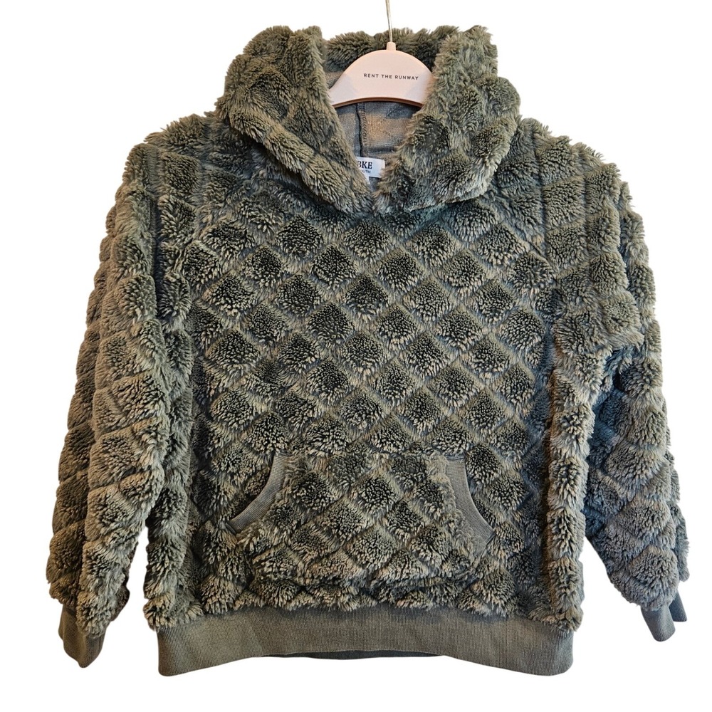 BKE Youth Olive‎ Green Quilted Faux Fur Pullover Hoodie Size Large
